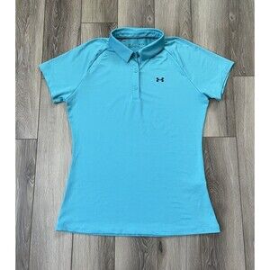 Under Armour HeatGear Rival Fitted Short Sleeve Blue Athletic Polo Womens Sz M